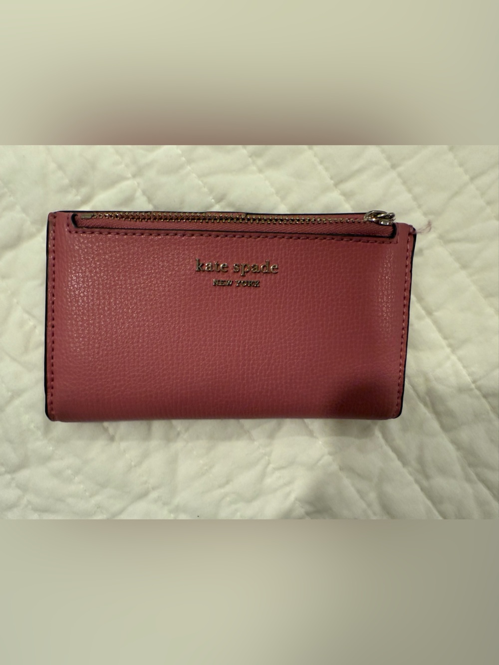 kate spade rose pink pebble leather wallet with gold zip